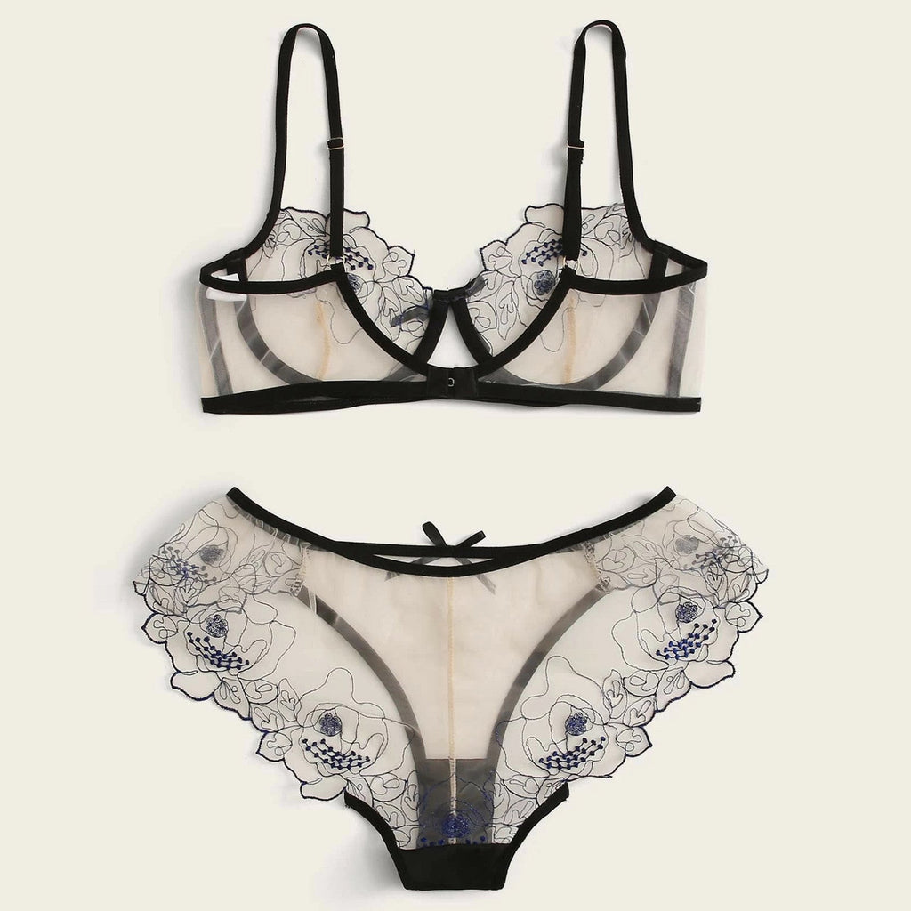 WOLFF | Women's Mesh Stickerei Sheer Dessous Set