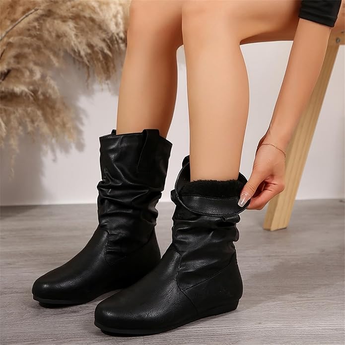 Wolff | Stiefeletten Damen – warme runde Zehen flache Stiefel