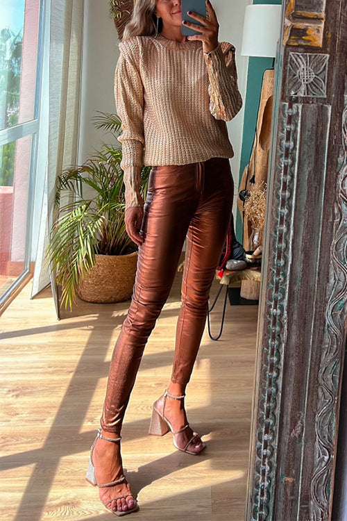 Wolff | Metallisch Faux Leder Skinny Leggings