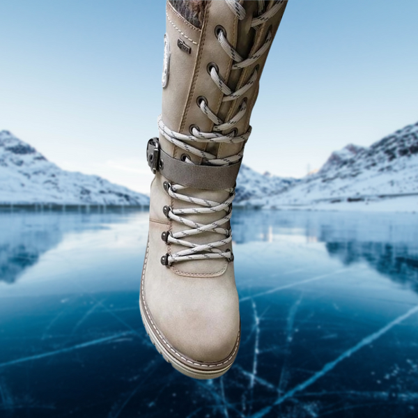 WOLFF - Damen Schnürwinterstiefel mit gestricktem Bund