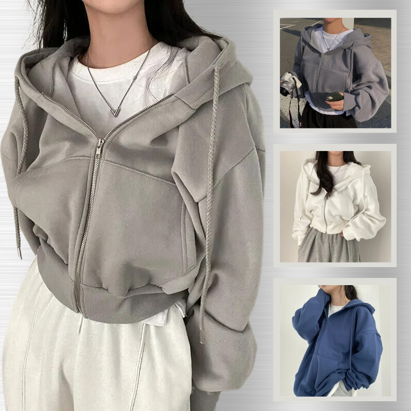 Wolff | Cropped Hoodie Übergroßer Kapuzenpullover mit Reißverschluss für Frauen