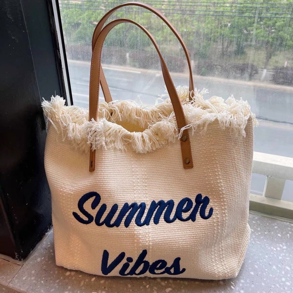 WOLFF Sommer Vibes Strandtasche | Bunte Strandtasche mit sommerlichem Aufdruck