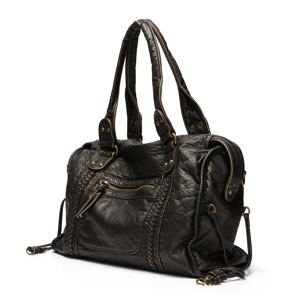 Obsidian - Luxus Schwarze Lederhandtasche